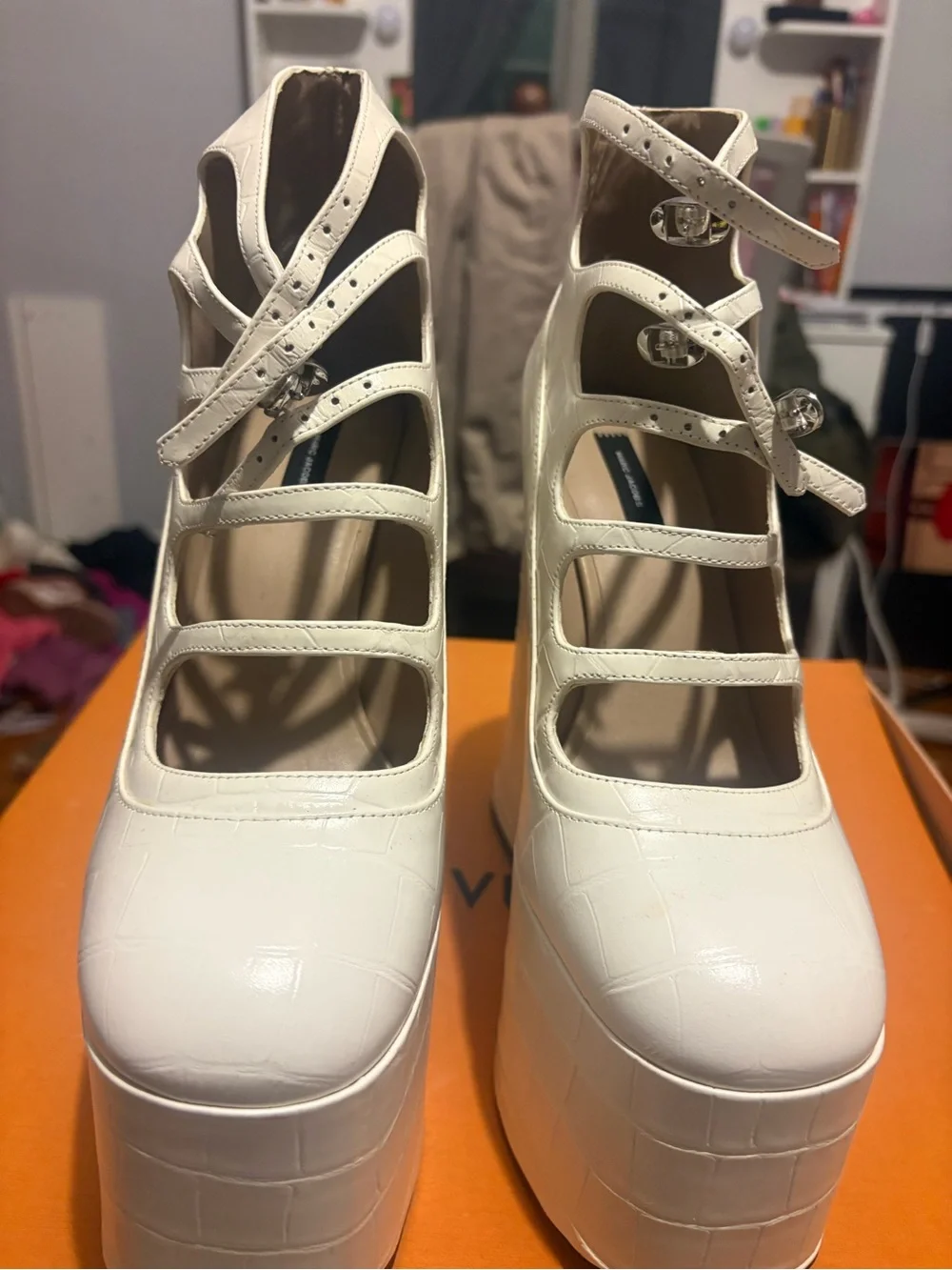 Women's White Platform Lace-Up Heels